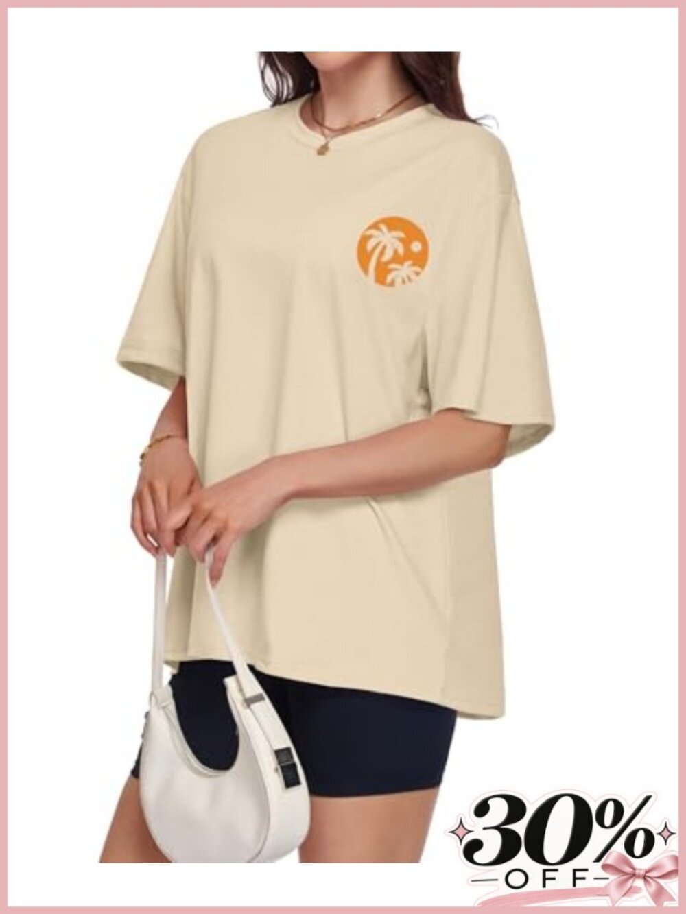Oversized Graphic T-Shirt for Women Crew Neck Drop Shoulder Casual Summer Top - Picture 5 of 6
